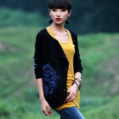 正品 2015春装新款 女 绣花针织衫 开衫外套浮桑初 黑色